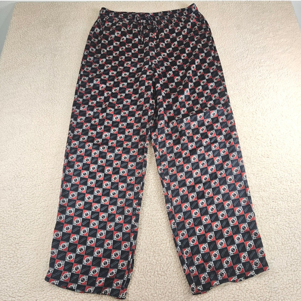 Harley Davidson Pajama Pants Mens Medium Black Red Silk Racing Checkered Biker